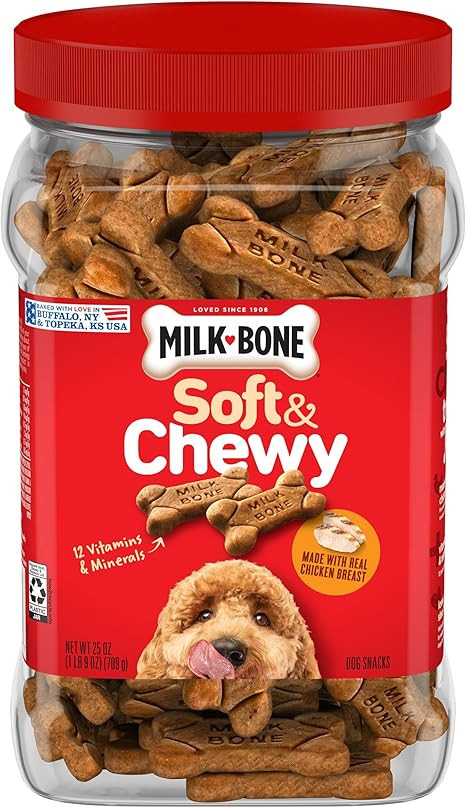Milk-Bone 软耐嚼鸡肉食谱狗零食,25 盎司(1 个装)