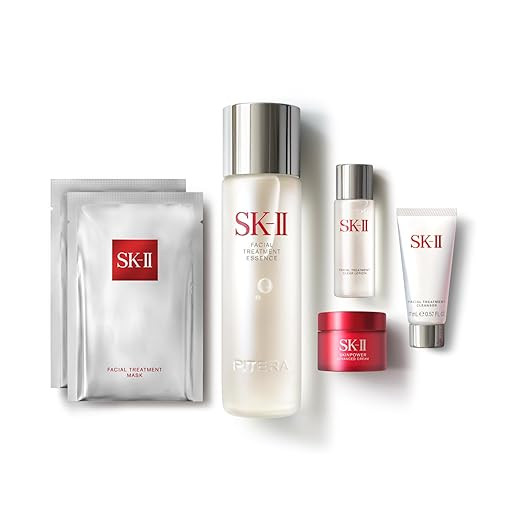 SK-II 畅销护肤礼品套装 - 抗衰老护肤套装包括全尺寸面部精华、旅行装洁面乳、爽肤水和面霜和 2 片面膜(6 片)